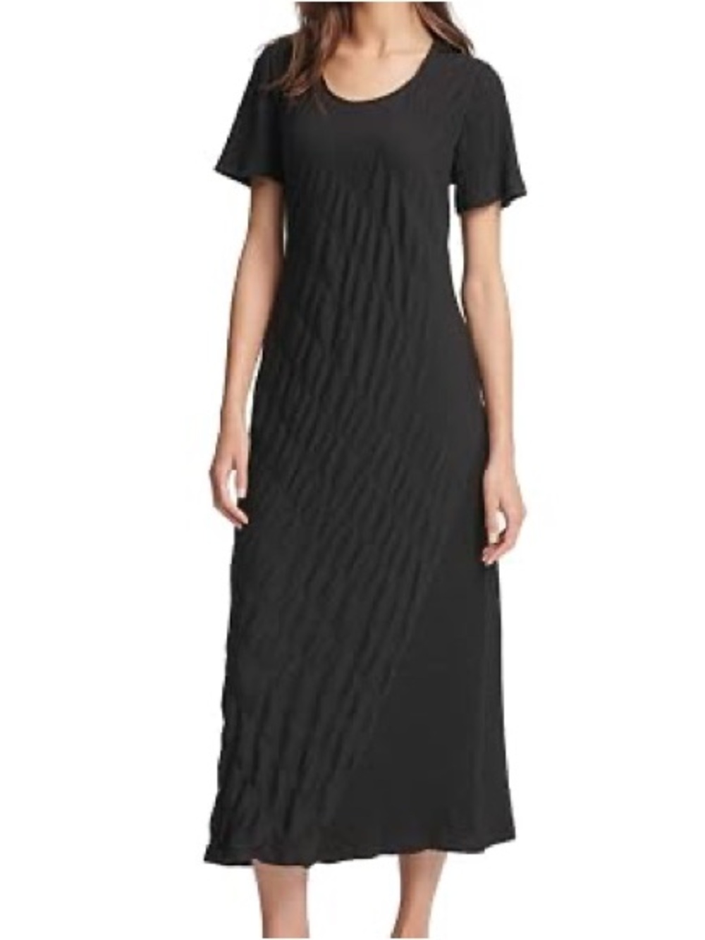 DKNY Chic Feminine Classic Scoop Neck Crinkle Mixed Maxi Dress Size S Small